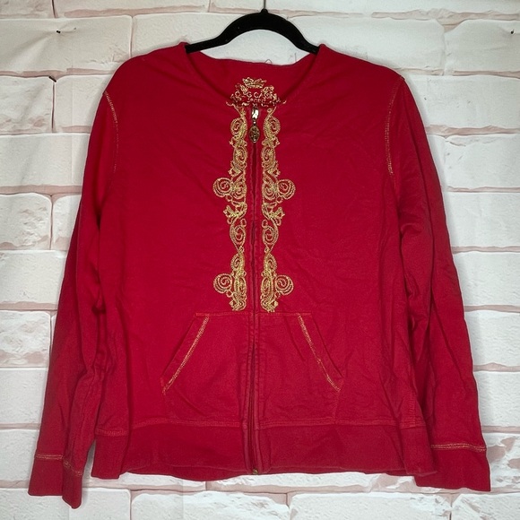 Oleg Cassini Sport Jackets & Blazers - Oleg Cassini Sport Size XL  Jacket Top Red With Gold Embroidered Long Sleeve